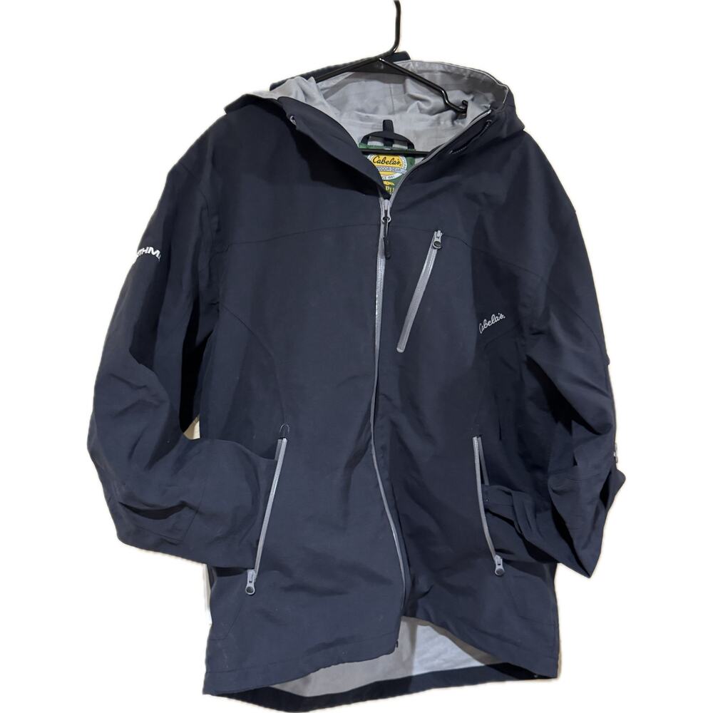 Cabela’s Dri-plus rain jacket - size L - double zipper for a liner, visor hood